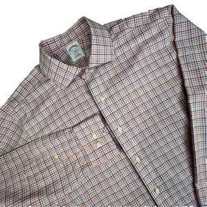 Brooks Brothers Regent Non-Iron Dress Shirt 16-34/35 Blue Orange Plaid Cotton